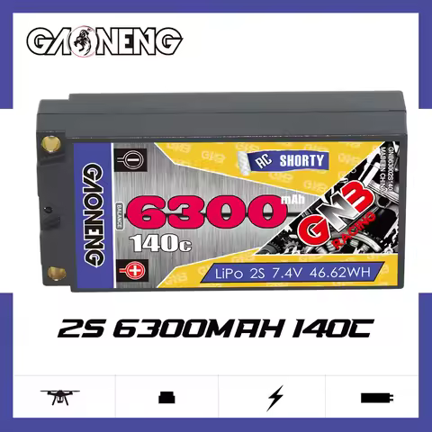 GAONENG GNB 7.4V 2S 6300mAh 140C/280C Hardcase Shorty LiPo Battery T XT60 Plug For 1:10 Scale RC Car