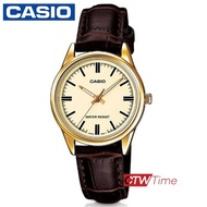 Casio นาฬิกาข้อมือผู้หญิง สายหนัง รุ่น LTP-V005GL-9AUDF (หน้าปัดสีทอง)