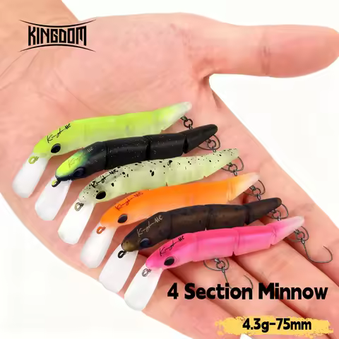 Kingdom Jointed Fishing Lure 70mm 4.3g Sinking 4-Section Minnow Lure Single Hook Hard Wobber Freshwa