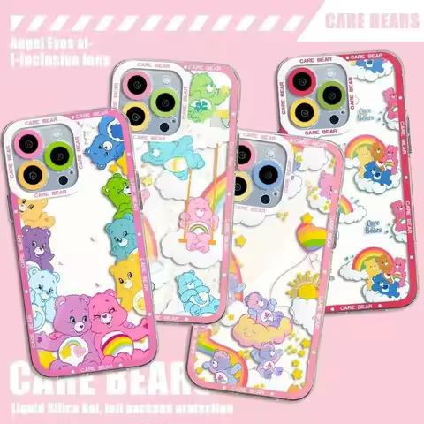 Cute Rainbow Care Bear Case For IPhone 16e 15 16 14 13 12 11 Pro Max Mini 7 8 Plus X XS XR Cover Fun