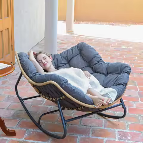 Outdoor Rocking Chair, Patio Egg Rocking Chair, Rattan Wicker Lounge Chair, Modern Royal Chair for B