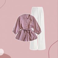 OneSet 3in1 Wanita Blouse Korean Premium & Celana Kulot Jennie Knit & Tas Jelly Glossy Mini 41B