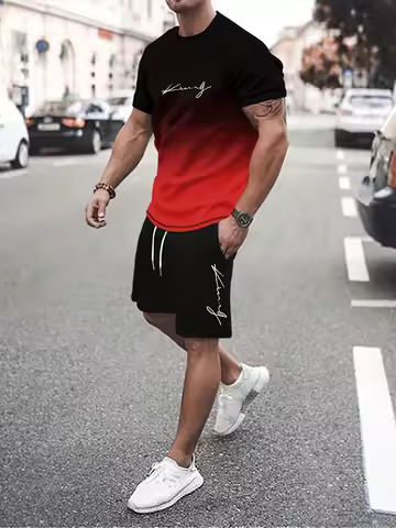 Summer Fashion Men's Suit Casual Beach Shorts Set 3D Print leisure time Short Sleeve T Shirt Round N