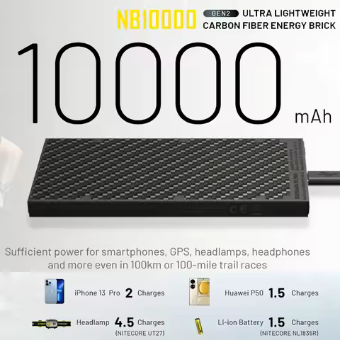NITECORE NB10000 Mobile Power Bank Portable Powerbank 10000mAh Carbon Fiber PD/QC3.0 20W Fast Charge