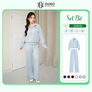 GUNO Polo women's sweatshirt set with turn-down collar and zipper, elegant and fashionable, basic lo