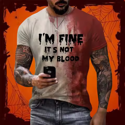 I'M Fine Bloody Shirt Problem Solved T Shirt For men Funny Halloween Blood Clothes casual short slee