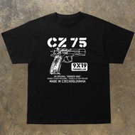 Retro CZ75 pistol graphic print T-shirt, military style, 100% cotton, crew neck, short sleeves, unis