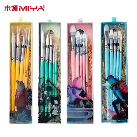 Miya Himi 5Pieces Kids Artists Gouache Paint Brushes Set for Acrylic Oil Watercolor Face & Body Goua