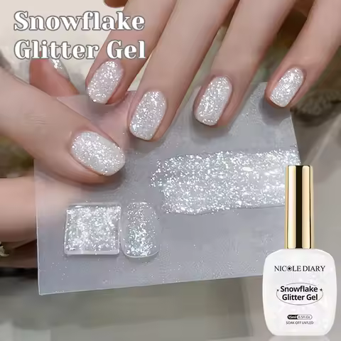 NICOLE DIARY 15ml Snowflake Glitter Gel Polish Semi Permanent Nail Art Manicure Soak Off LED Nail Su