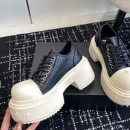  SMFK荒野德比鞋厚底增高低幫鞋牛皮單鞋繫帶黑白女