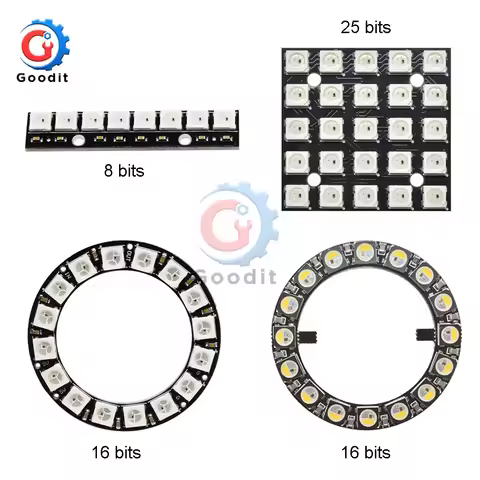 LED PCB Board WS2812 WS2812B RGB SK6812 RGBW 5050 8/16/25Bits 5x5 Pixel Panel Matrix Screen WS2812 I