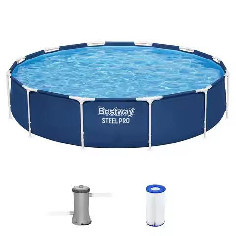 Steel Pro 12 feet x 30 inches Round Above Ground 1,710 Gallon Pool Set with DuraPlus Liner, 530 Gall