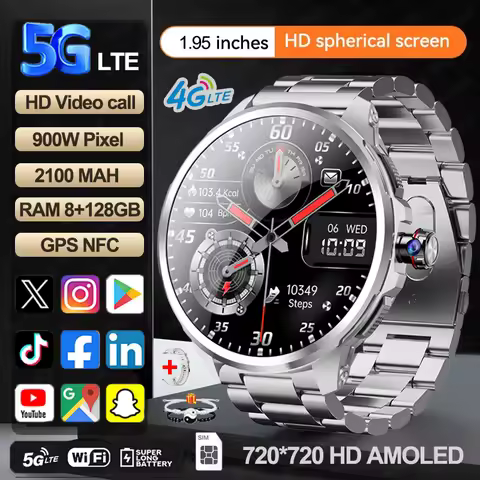 5G/4G Full Network GPS WIFI Smart Watch Men 8GB+128GB RAM 1.95 inch AMOLED Screen 900W Camera Google
