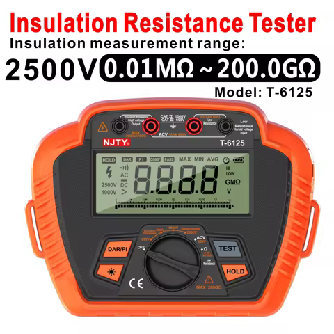 NJTY Insulation Resistance Tester 1000V/2500V Digital Megohmmeter, MAX 20GΩ/200GΩ, Measuring Low Res