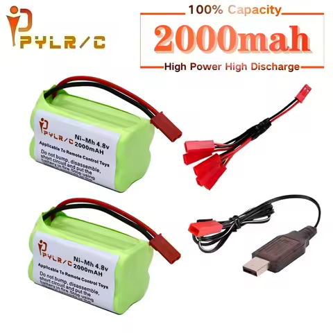 (JST)4.8V 2000mah NiMH Battery And Charger For Rc Toys Cars Tanks Robots Guns Boats 2000mah AA 4.8V