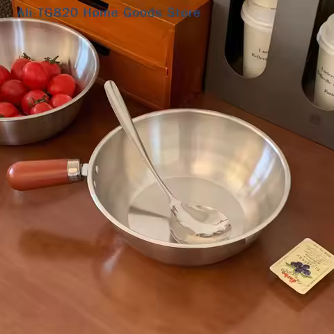 [TG820]Stainless Steel Instant Noodle Pot Small Pot For One Person High-value Appearance Wood Handle