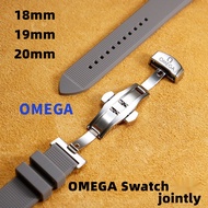 Suitable for OMEGA Silicone Strap 18mm 19mm 20mm OMEGA Swatch Joint Metal Butterfly Buckle Folding Buckle SPEEDMASTER Aqua Terra De Ville Series Men Women Watch Rubber Band