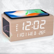 ［Direct from Japan］Alarm Clock Bluetooth 5.0 Speaker Table Clock Wood Grain Wireless Charging Multif