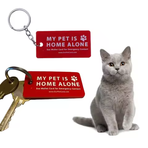 My Pets are Home Alone Alert Key Tags Keychain Emergency Contact Wallet Card Folded Writable Pet Eme