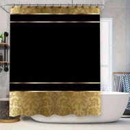 Bath Shower Curtain Decor Waterproof Damask Print in Black with Rod Pocket 72 x 84 Set for Bathroom 