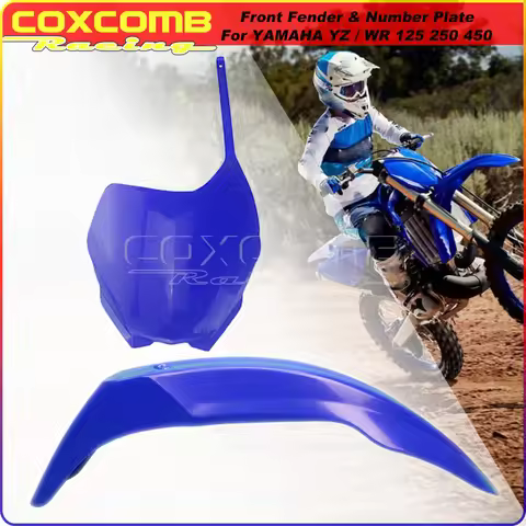 Blue Motocross Enduro Front Fender & Front Number Plate Mudguard Plastic Fairing Kit For Yamaha YZ12
