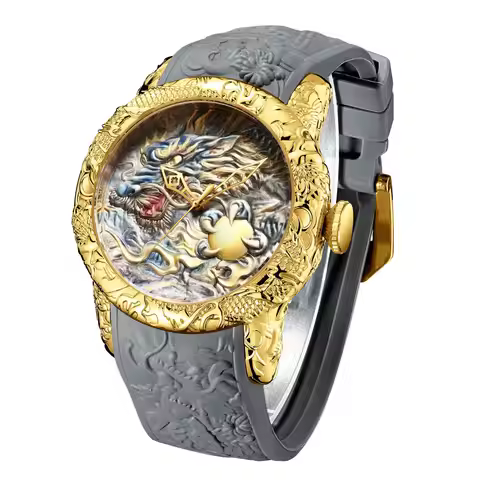 Embossed 3D Dragon Sculpture Watch Men Quartz Watches Waterproof Gold Big Dial Reloj Male Clock Top 
