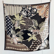 Elegant Black Jungle Leopard Silk Twill ผ้าพันคอผู้หญิงผ้าคลุมไหล่ฤดูใบไม้ผลิฤดูใบไม้ร่วงสไตล์ใหม่ผ้