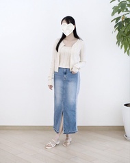 Howluk併色牛仔中長裙