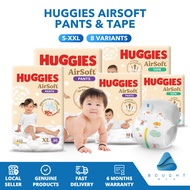 HUGGIES AirSoft Pants & Tape - M/L/XL/XXL, Breathable Diapers, 12-Hour Absorbency