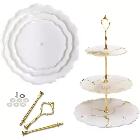 DIY Thick 3 Tier Epoxy Resin Cake Stand Silicone MoldsTiered Tray Geode Casting with Hardware Fittin