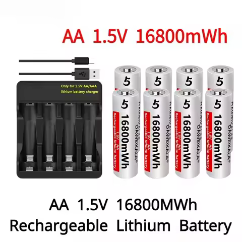 2026 New AA/AAA 1.5V 16800mWh/12800mWh Rechargeable Lithium ion Battery for Remote Control Mouse Fan