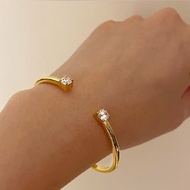 【CReAM】Yara黃銅鍍18K金色雙鑽開口亮鑽鋯石女手環