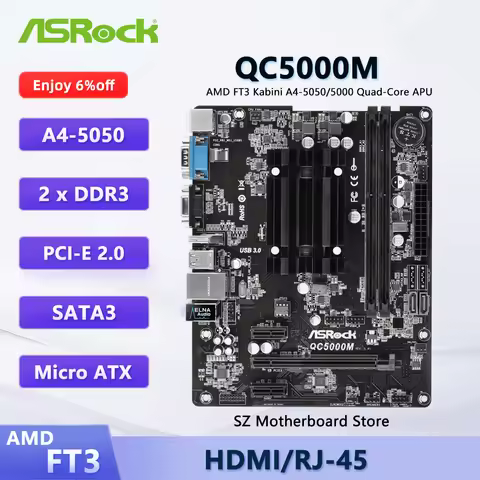 ASROCK QC5000M Motherboard SUupport AMD FT3 Kabini A4-5050/5000 Quad-Core APU CPU DDR3(1600) PCIe 2.