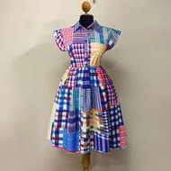 Plaid Patchwork Casual Bodycon Dress Retro Dress 60s Dress Patchwork Dress Picnic Dress Mod Dress
