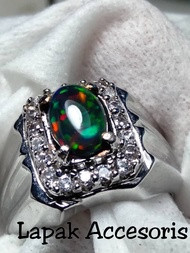 Cincin Batu Akik Black Opal Kalimaya Full Jarong Siang Malam Asli Original