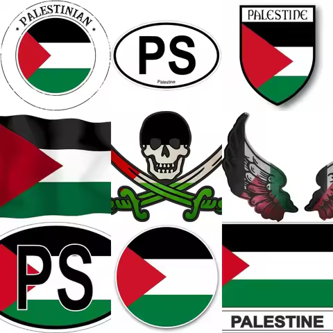 PS Palestine Flag Emblem Creative PVC Stickers for Motorcycle Bycicle Camper Van Bicycle Car Window 