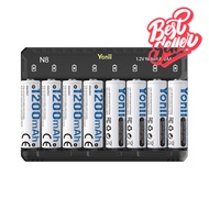 Yonii N8 LED เครื่องชาร์จแบตเตอรี่ AA /AAA ถ่านชาร์จ 8 ก้อน เครื่องชาร์จถ่าน 1.2V 1800/800mAh เหมาะส