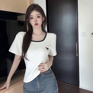 CODLarge Women's Short Sleeve T-shirt Korean Fashion Square Neck Summer Top TeeKorea DH8B