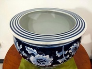 Pot Bunga Keramik Cina Biru Dongker Bulat Tebal Besar Size No 1