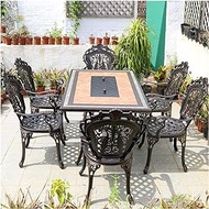 Outdoor Fire Pit Garden Terrace Grill Table Wood Burning Fire Pit, Backyard Patio Outdoor Dining Table And Chair Set, Desktop High Temperature Resistance-safe For Kids (Color : Table+6 chairs)