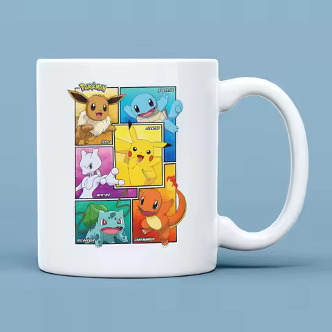 330Ml Classics Anime Ceramic Mug for Eevee Squirtle Mewtwo Bulbasaur Charmander Cartoon Print Coffee