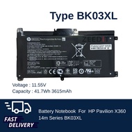 (ส่งฟรี ประกัน 1 ปี)HP แบตเตอรี่โน๊ตบุ๊ค Battery Notebook HP Pavilion X360 14m Series BK03XL