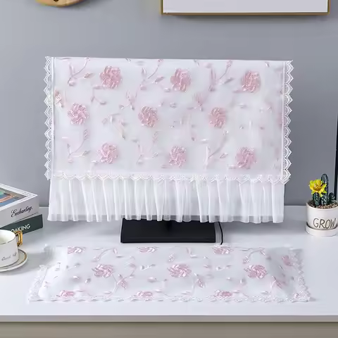 Computer Dust Cover LCD Screen Fully Wrapped Lace Embroidery Double-layer Thick Keyboard Dust-proof