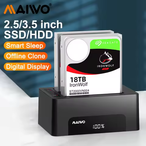 MAIWO Dual-bay Hard Drive Docking Station Clone for 2.5/3.5 Inch SATA HDD SSD to USB 3.0 HDD Docking