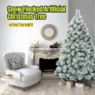 4/5/6/7/8/10FT Snow Flocked Artificial Christmas Tree XMas Decoration Hinged with Metal Stand
