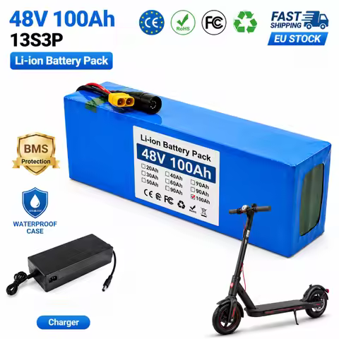 48V 100Ah Li-ion Battery 13S3P 2000W Electric Scooter Battery Pack with Smart BMS 54.6V Charger EU S