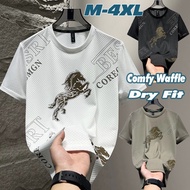 Fashion Waffle Dry Fit T Shirt Men Oversize Baju T Shirt Lelaki Short Sleeve Round Neck Oversize Plu