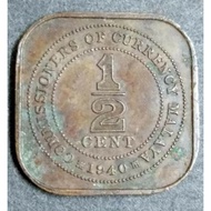 Malaya 1940 Empire King George VI Half (1/2) Cents Old Coin