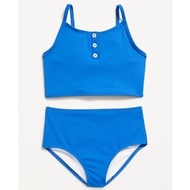 RIB KNIT BLUE HENLEY WHITE BUTTON M(8Y) D5