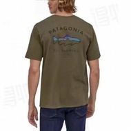 7WFT Patagonia Word Round Neck Pullover Short Sleeve T-Shirt Men Women Style Back Flying Fish Printe